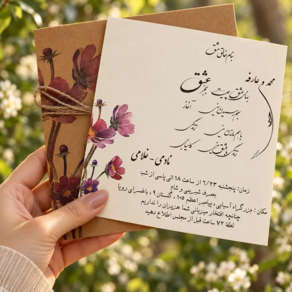 نمای اصلی کارت عروسی کرافت گلدار مربعی مدل ۱۱۲۱