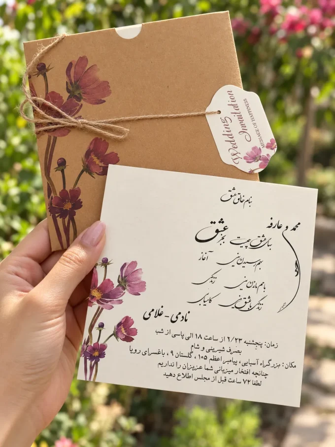 در دست، در فضای باز از کارت عروسی کرافت گل‌دار مربعی مدل ۱۱۲۱